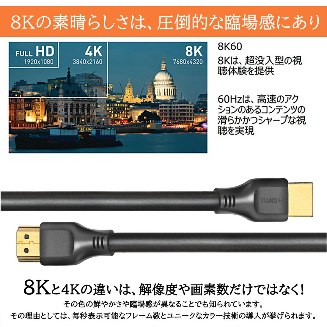 HDMI2.1 ケーブル 1m HDMIケーブ...の紹介画像2