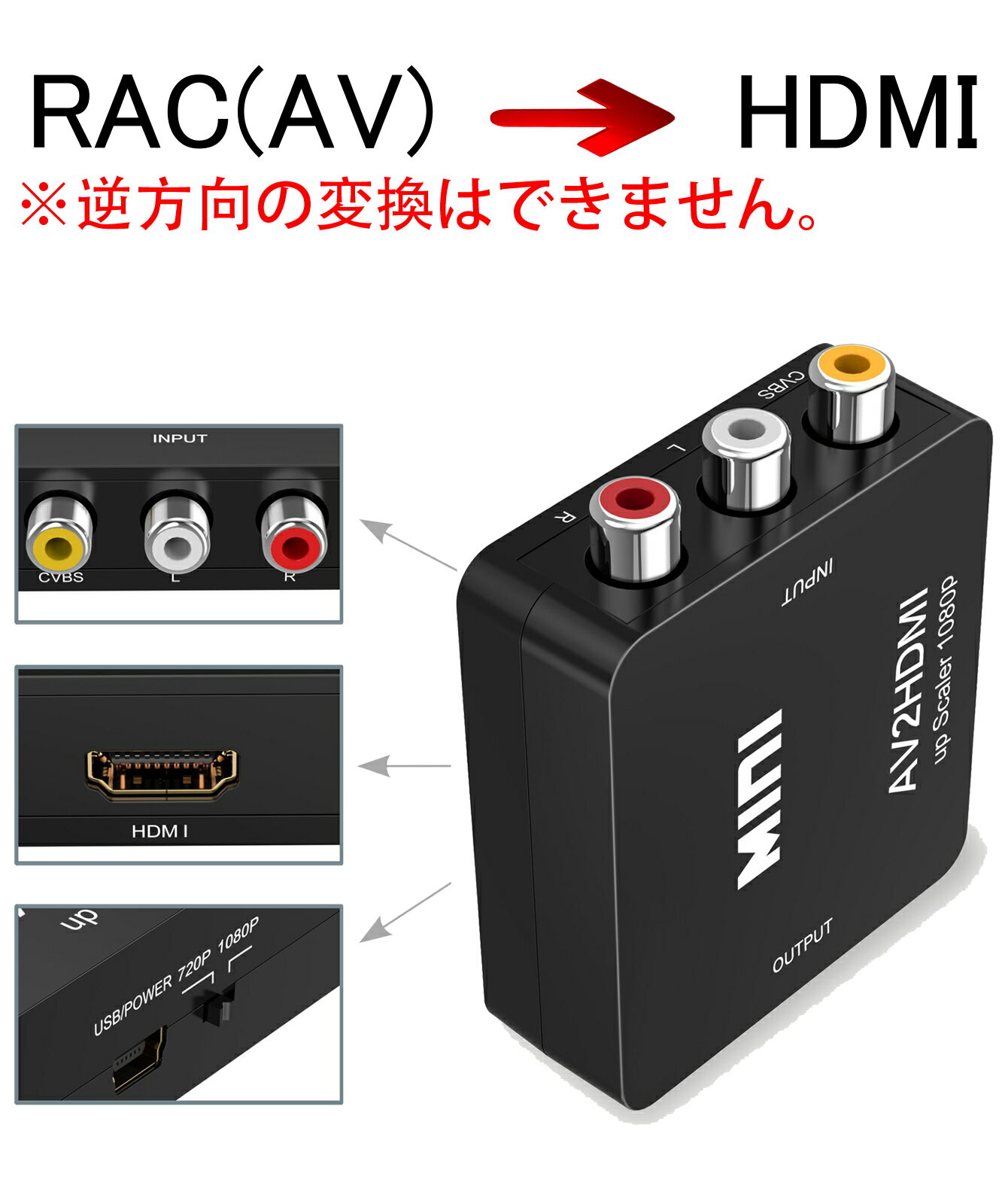 RCA to HDMI変換コンバーター AV to HDMI 変換器 コンポジット HDMI 変換アダプタ 映像編集機 ewise