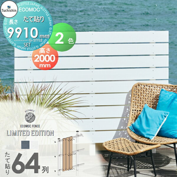 【無料★特典対象】 【セット商品】フェンス 目隠し ECOMOC FENCE(エコモックフェンス) リミテッドエディション たて貼り 板64列 本体・柱・部品 組立て部材セット H2000mm×L9910mm用 人工ウッド 人工木材 エコ 縦張り 樹脂製 板材 境界 屋外