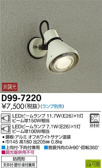 ランプ別売り エクステリア 屋外 照明 ライト ダイコー 大光電機（DAIKO daiko） スポットライト D99-7220 オフホワイト デザイン スポットライト 玄関灯 門柱灯 sp