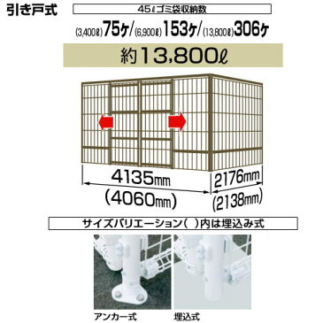 四国化成工業 建材事業 集合住宅 ゴミストッカー LMF10型 GSM10-A4020 引き戸式 アルミ屋根 アンカー式 間口4135mm×奥行き2176mm×高さ2085mm 容量13800L 大型ゴミ箱 町内会 集合住宅 マンション アパート 店舗 業務用 公共施設 屋外用