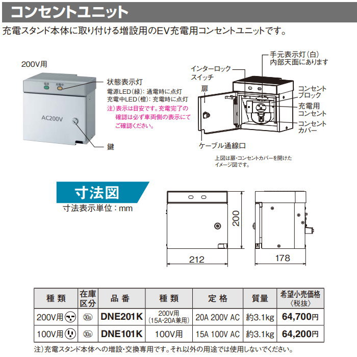 Panasonic パナソニックコンセントユニット200V用DNE201K電気 EV 充電器 自動車 スマート 2