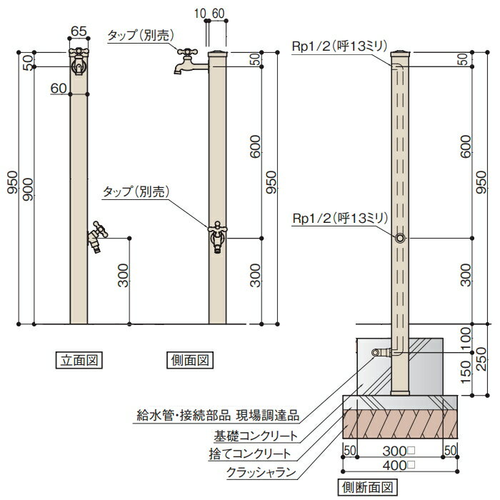 立水栓 水栓柱 TOYO 東洋工業 ウォータービュー ナルルポール カラー:ブラック 2口水栓柱 蛇口別売り おしゃれ ガーデニング 庭まわり 屋外 水道 水廻り 3