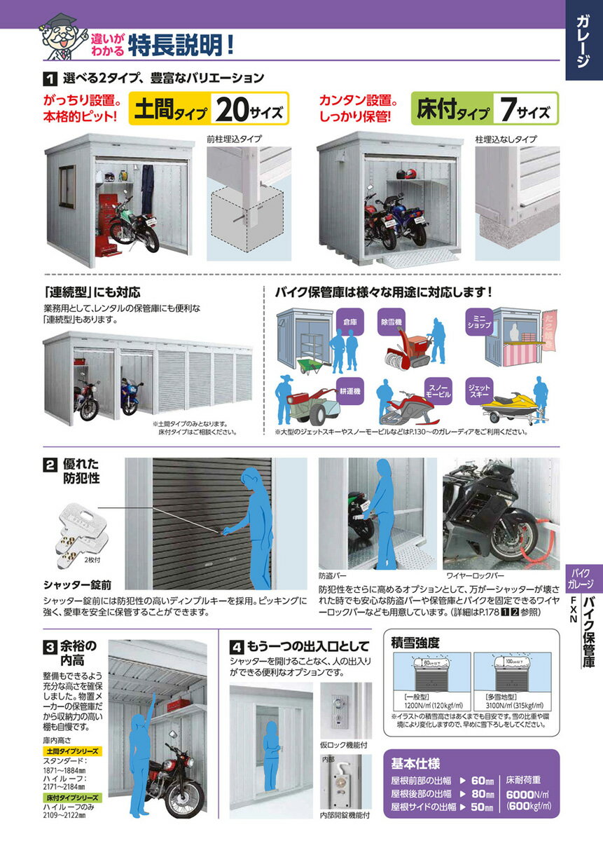 バイク ガレージ イナバ FXN-1730H ハイルーフ 土間タイプ エリア限定 【 標準組立付 組立費含む 基礎ブロック1段付 】 イナバ 稲葉製作所 物置き タイヤ収納 自転車収納 ガーデン収納庫 バイク保管庫 バイク ガレージ