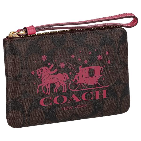 コーチ COACH ポーチ コスメポーチ レディース シグネチャー CN755 IMWA0 ダークブラウン ピンク プレゼント