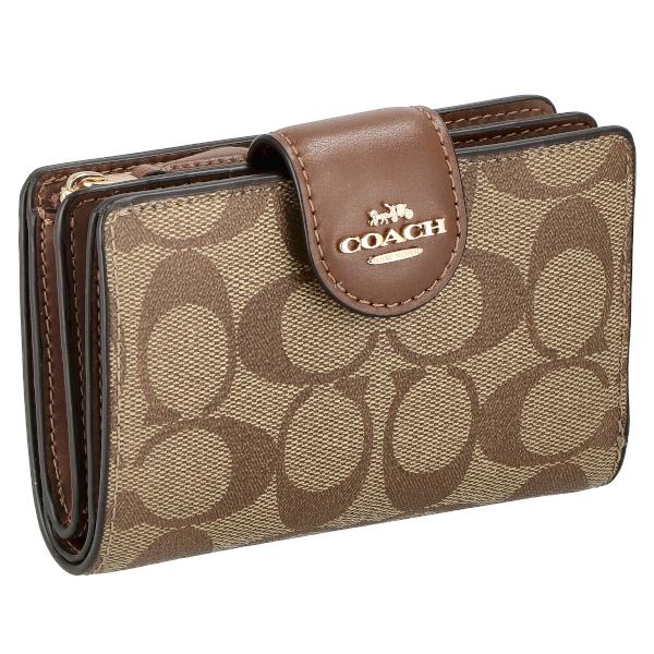 コーチ COACH 折財布 二つ折り財布 定期入れ シグネチャー レディース C0082 IME74 カーキ ブラウン プレゼント