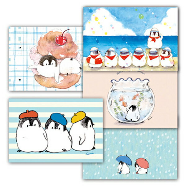 【もこぺん】ポストカード 5枚セット 夏 ◆ゆうパケット対応◆ ペンギン ことり 小鳥 雑貨 グッズ 5柄 イラスト かわいい 鳥柄 水彩画 サマー シーズン 季節 ハガキ はがき 絵葉書 グリーティングカード メッセージカード 暑中見舞い 残暑見舞い クリエイティブモーションのサムネイル
