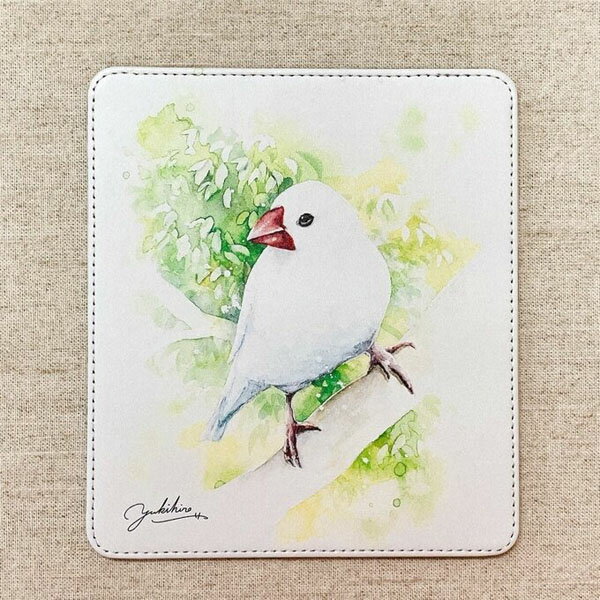 水彩画マウスパッド 白文鳥 ◆ゆうパケット対応◆ ことり 小鳥 雑貨 グッズ 角型 角丸 合成皮革 イラスト 鳥柄 おしゃれ クール かっこいい 草木 止まり木 バード アニマル 動物 パソコンアクセサリー PC オフィス 職場 在宅ワーク 自宅【クリエイティブモーション】