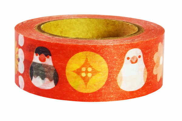 マスキングテープ ★お祝い文鳥 ◆ゆうパケット対応◆ ことり 小鳥 ステーショナリー 文房具 文具 マステ デコレーション ラッピング 文鳥 白文鳥 桜文鳥【K...