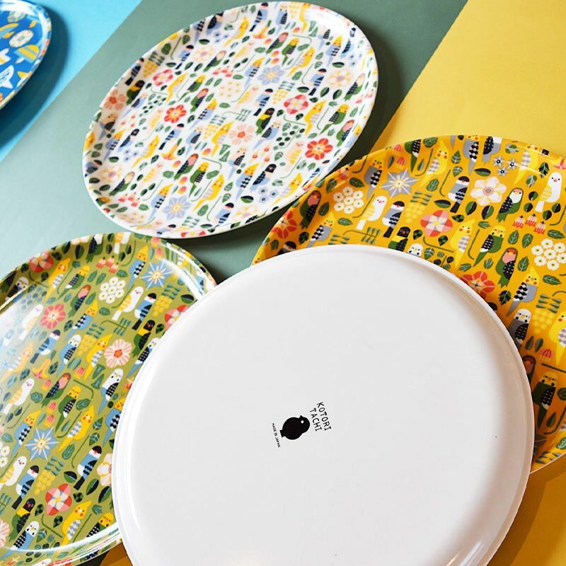 BIGトレー ★花に連なる小鳥達 ◆◆ 小鳥 ことり インコ セキセイ オカメ コザクラ 野鳥 文鳥 ボタン 雑貨..