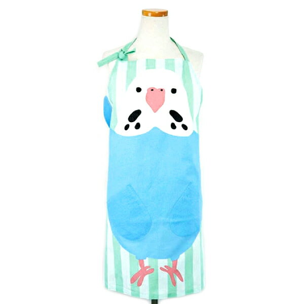 【フレンズヒル】ショートエプロン　ハローセキセイ　グリーン　GR　◆ゆうパケット対応◆　ことり 小鳥 雑貨 ウェア キッチン 前掛け エプロン キッチンウェア セキセイインコ セキセイブルー インコのサムネイル