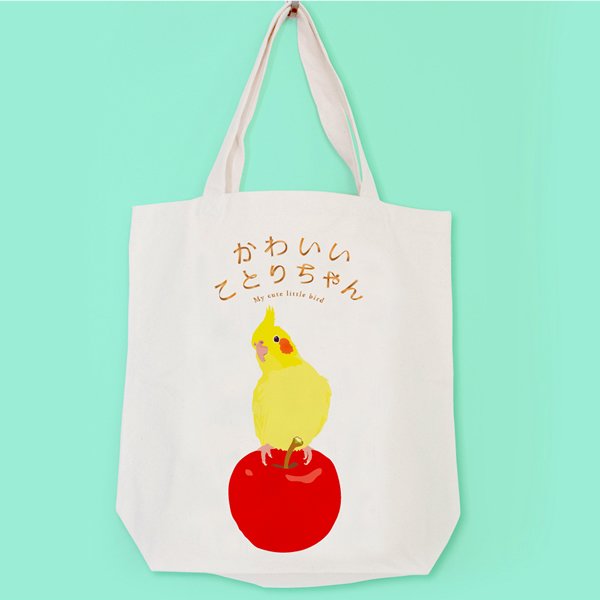 【ことりちゃん】トートバッグ　★かわいいことりちゃん《Mサイズ》　ことり 小鳥 雑貨 バッグ 帆布バッグ エコバッグ 布バッグ キャンバスバッグ オカメインコ インコ キャラクターのサムネイル