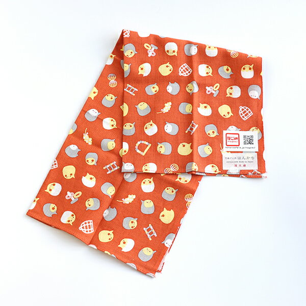 【なごみ×濱文様】手ぬぐいのハンカチ　★オカメインコ　赤　◆クリックポスト対応◆　ことり 小鳥 雑貨 和雑貨 ハンカチ タオル 手ぬぐい てぬぐい なごみシリーズ ことりカフェ心斎橋 かわいい おしゃれ 誕生日 プレゼント