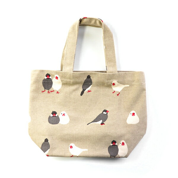 【フレンズヒル】ミニトート　さくぶんづくし　◆◆　文鳥 ことり 小鳥 雑貨 グッズ ランチバッグ ミニエコバッグ お散歩バッグ トートバッグ 帆布バッグ エコバッグ 布バッグ キャンバスバッグ ランチトート ミニバッグ マチ広 手提げのサムネイル