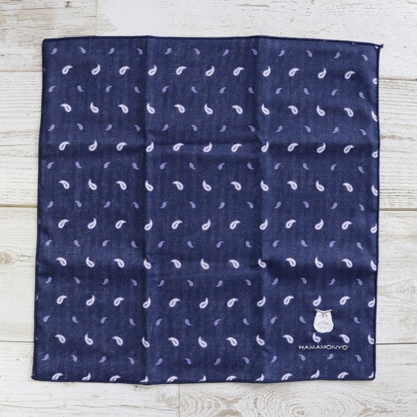 リバーシブルガーゼハンカチ　ペイズリーとふくろう　◆ゆうパケット対応◆　紺 NV 雑貨 和雑貨 ハンカチ..