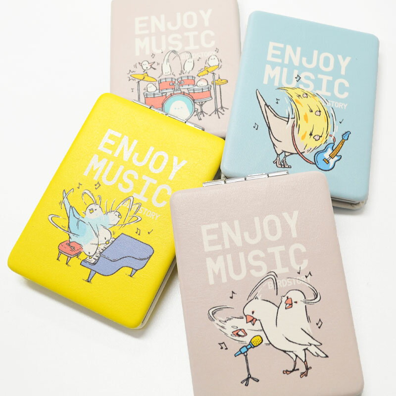 折りたたみミラー ★ENJOY MUSIC ◆ゆうパケット対応◆ ことり 小鳥 雑貨 グッズ 丸型 2面ミラー 小さい 軽い 手のひらサイズ イラスト かわいい おしゃれ 手鏡 コンパクトミラー ミニミラー 携帯用 セキセイ オカメ インコ 文鳥 シマエナガ 拡大鏡 持ち運び