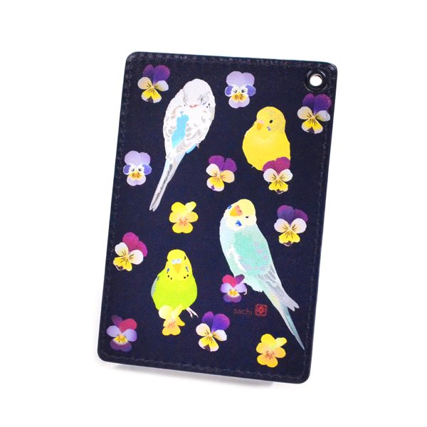 【とりアート】パスケース　★セキセイインコ　◆ゆうパケット対応◆　クリエイティブモーション セキセイインコ グッズ 定期入れ インコ 雑貨 鳥柄 花柄 かわいい おしゃれ プレゼント ことり 小鳥 雑貨 定期入れ デイリー 通学 通勤 カード入れ 女性のサムネイル