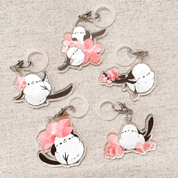 アンブレラチャーム　さくらでまったり　◆ゆうパケット対応◆ シマエナガのSpring2021 ことり 小鳥 雑貨 グッズ シリコンリング ダイカット かわいい おしゃれ 桜 春 アンブレラマーカー 傘用アクセサリー タグ 目印 盗難防止 クリエイティブモーション【ぴよ手帖】