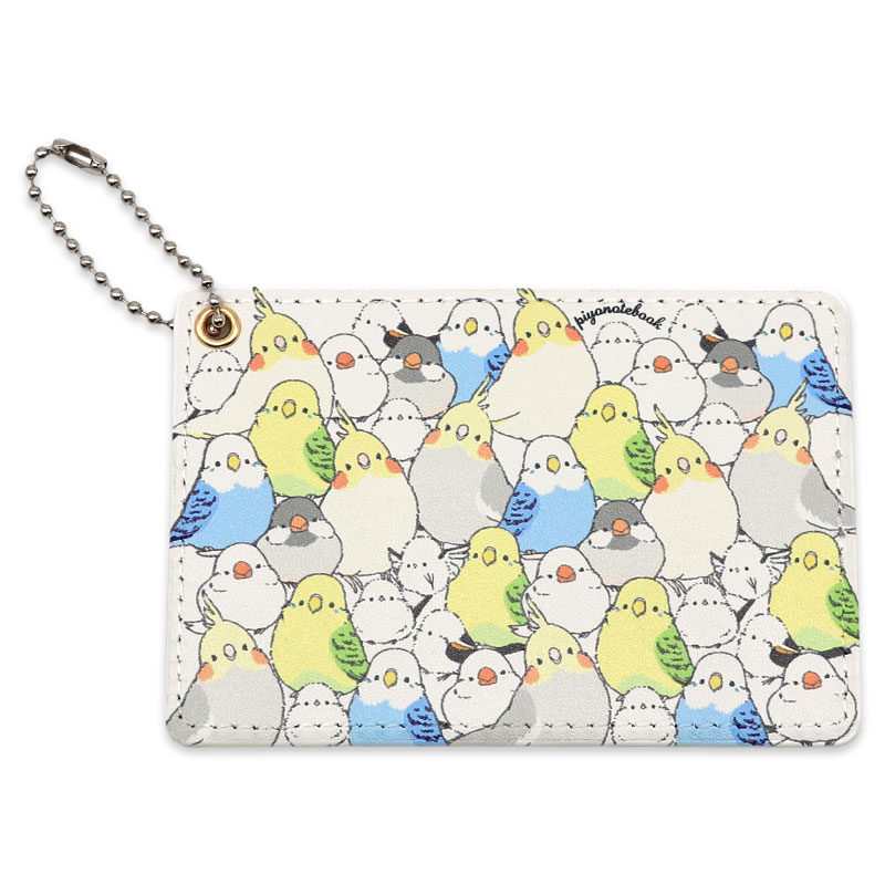 パスケース ★シマエナガのインコと文鳥がいっぱい ◆ゆうパケット対応◆ ことり 小鳥 雑貨 グッズ 薄型 縦型 ボールチェーン付 クリア窓 イラスト かわいい 鳥柄 雪 冬 定期入れ 切符入れ カードケース ICカード 電子マネー 通勤 通学 クリエイティブモーション【ぴよ手帖】