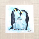 水彩画ハンドタオル ペンギン ◆ゆうパケット対応◆ ことり 小鳥 雑貨 グッズ 25×25cm 角型 マイクロファイバー 吸水速乾 イラスト 鳥柄 おしゃれ リ...
