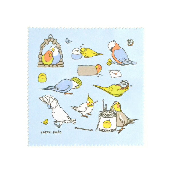 【ことりカフェ心斎橋】マイクロファイバークロス《ミニ》　★インコ＆オウム　◆ゆうパケット対応◆　ことり 小鳥 雑貨 グッズ タイハクオウム セキセイインコ オカメインコ ボタンインコ コザクラインコ 眼鏡拭き メガネ拭き メガネふき 眼鏡ふき レンズクロスのサムネイル