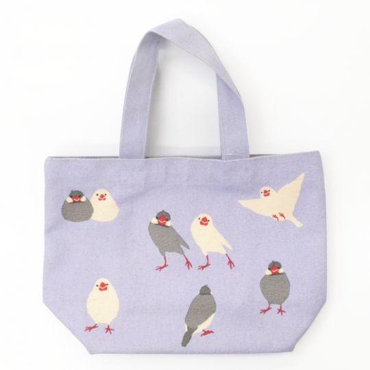 ミニトート イロイロサクブン 文鳥 小鳥 雑貨 グッズ 横長 手提げ 綿100％ 厚手 マチ付き ポケット付き 小さめ コンパクト かわいい 布バッグ ミニバッグ ランチバッグ ランチトート エコバッグ サブバッグ US-231-138【フレンズヒル】のサムネイル
