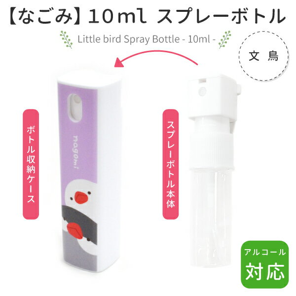 スプレーボトル　10ml　★文鳥　◆◆　アルコール対応 白文鳥 桜文鳥 ことり 小鳥 雑貨 グッズ スプレー容器 衛生用品 エチケット用品 ディスペンサー 詰め替え用 小型 携帯サイズ 霧吹き ミスト 紫 パープル【なごみシリーズ】