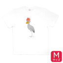 ハシビロコウ&メンダコ Tシャツ Mサイズ ことり 小鳥 雑貨 グッズ 男女兼用 ユニセックス ことり 小鳥 雑貨 グッズ ティーシャツ 半そで 半袖 クルーネック 丸首 夏服 活動着 花柄 鳥柄 プリント イラスト アニマル 白地 綿100% コットン【BIRDSTORY】