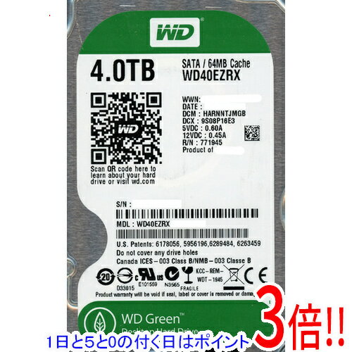 【1日と5.0のつく日、18日はポイント3倍！】【中古】Western Digital製HDD WD40EZRX 4TB SATA600 1000〜2000時間以内