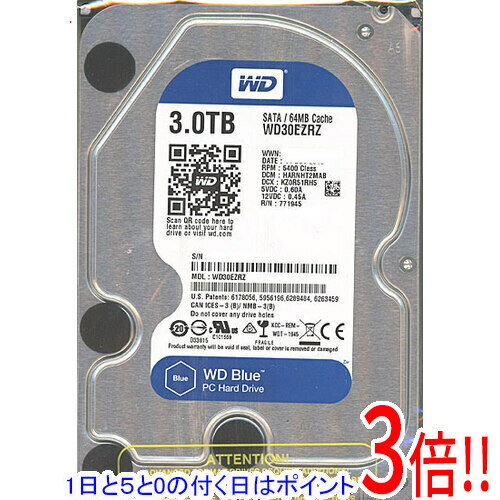 【1日と5.0のつく日、18日はポイント3倍！】【中古】Western Digital製HDD WD30EZRZ 3TB SATA600 5400 9000〜10000時間以内