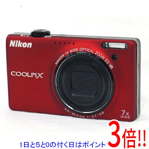【1日と5.0のつく日、18日はポイント3倍！】【中古】Nikon製 デジカメ COOLPIX S6000 レッド/1420万画素 液晶画面いたみ