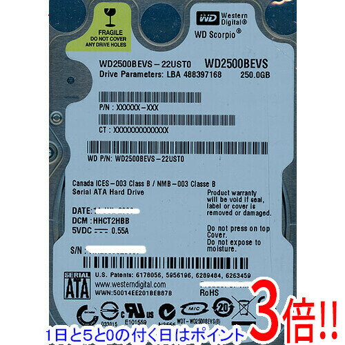 【1日と5.0のつく日、18日はポイント3倍！】WesternDigital HDD 2.5inch WD2500BEVS 250GB 9.5mm
