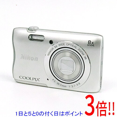 商品名【中古】Nikon デジカメ COOLPIX S3700 シルバー/2005万画素 液晶画面いたみ 元箱あり商品状態動作確認済みの中古品です。※中古品のため、使用感や傷、汚れ等がある場合がございます。※液晶画面に黄ばみが見られます。型番COOLPIX S3700 [シルバー]仕様[撮像素子]画素数 2048万画素(総画素)/2005万画素(有効画素)撮像素子 1/2.3型CCD[レンズ]焦点距離 25mm〜200mmF値 F3.7〜F6.6光学ズーム 8 倍マニュアルフォーカス ○[基本仕様]USB充電 ○デジタルズーム 4 倍最短撮影距離 50cm(標準)/2cm(マクロ)記録メディア SDカード/SDHCカード/SDXCカード記録フォーマット JPEGシャッタースピード 1〜1/1500 秒液晶モニター 2.7インチ/23万ドット撮影感度 通常：ISO80〜3200内蔵メモリ 25MBファインダー 無し電池タイプ 専用電池専用電池型番 EN-EL19連写撮影 1.1コマ/秒インターフェース USB2.0、AV出力[動画]フレームレート 29.97 fps動画撮影サイズ 1280x720記録方式 AVI(MotionJPEG)最長撮影時間 約50分[撮影機能]顔認識 ○AF自動追尾機能 ○手ブレ補正機構 レンズシフト方式セルフタイマー 10/2秒[ネットワーク]Wi-Fi ○PictBridge対応 ○[サイズ・重量]幅x高さx奥行き 95.9x58x20.1 mm重量 総重量：118g[カラー]カラー シルバー付属品※画像に写っているものがすべてです。ご確認のうえご検討ください。その他※掲載画像は代表画像です。実際の商品と細部が異なる場合がございますので、商品状態につきましては表記の内容をご確認ください。※返品についてはこちらをご覧ください。　