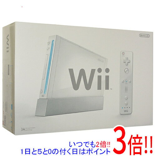 商品名【中古】任天堂 家庭用ゲーム機 Wii [ウィー] 未使用商品状態 開封のみの未使用品です。 ※保証書にすでに他店舗のハンコが押されてありますが、保証期間は既に終了しております。 商品説明 だれでも遊べる直感操作 Wii リモコンは、片手でテレビ画面に向けるだけのカンタン操作。さらに振ったり、ひねったり、指したりと、直感的にプレイすることができるので、ニンテンドーDSのタッチスクリーンと同様に、年齢・性別・ゲーム経験の有無を問わず、誰もが自由自在に操作できます。そして、これまでに見たこともない新しいプレイスタイルは、隣にいる人を"プレイの輪"の中へ誘い込みます。 商品名 家庭用ゲーム機 Wii [ウィー] カラー シロ 型番 Wii [ウィー] 基本仕様 入力端子 ・USB2.0 × 2 ・SDカードスロット ×1 ・ゲームキューブコントローラポート ×4 ・ゲームキューブメモリカードスロット ×2 ・AVマルチ出力端子 ×1（新AVケーブル採用） ・センサーバー接続端子 ×1 セット内容 ・Wii本体　×1 ・Wiiリモコン　×1（ストラップ） ・ヌンチャク（拡張コントローラ）　×1 ・Wii専用ACアダプタ　×1 ・Wii専用AVケーブル　×1 ・Wii本体専用スタンド　×1 ・Wii本体専用スタンド補助プレート　×1 ・Wii専用センサーバー　×1 ・Wii専用センサーバースタンド　×1 ・単三乾電池　×2（動作確認用） ※Wiiリモコンジャケットは付属していません。 その他の機能 ・アプリケーション、データ等の保存領域として512MBの内部フラッシュメモリ搭載 ・オペラブラウザ（オプション） ・バーチャルコンソールのゲームやブラウザなどフラッシュメモリ内のアプリケーションを高速に起動 サイズ 幅x高さx奥行 44×157×215.4 mm(突起物含まず) 備考 ※「クラブニンテンドー」サービスの終了に伴い、クラブニンテンドーポイント付与期限は2015年4月20日までとなります。 その他 ※商品の画像はイメージです。その他たくさんの魅力ある商品を出品しております。ぜひ、見て行ってください。※返品についてはこちらをご覧ください。　