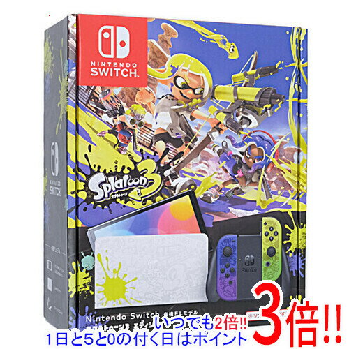 商品名【中古】任天堂 Nintendo Switch 有機ELモデル スプラトゥーン3エディション HEG-S-KCAAA 元箱あり商品状態 動作確認済みの中古品です。 ※中古品ですので、傷、汚れ等ある場合がございます。 ご理解の上、ご検討お願いします。 商品説明 『スプラトゥーン3』のオリジナルデザインをあしらったNintendo Switch（有機ELモデル）本体、Joy-Con（L）/（R）、Joy-Conストラップ、ドック。 画面の縁がスリムになって広がる「7インチ有機ELディスプレイ」、クリアなサウンドを楽しめる新スピーカー、64GBの本体保存メモリーを採用。 見やすい角度で画面を固定する「フリーストップ式」のワイドなスタンドを採用し、付属のドックには、新たに有線LAN端子を搭載。 ※外箱・箱内部の段ボール、梱包ビニール袋にゲーム機本体・JOY-CON(コントローラ)のシリアルナンバーがございます。 また、本商品に修理などの必要が生じた場合は、お買い上げ時の付属品、および梱包材が全て揃っている必要がございますので大切に保管ください。 商品名 Nintendo Switch(有機ELモデル) スプラトゥーン3エディション 型番 HEG-S-KCAAA 仕様 [スペック] タイプ 据え置き/携帯ゲーム機 ストレージ容量 64GB 入出力端子 USB Type-C端子 x1/ヘッドホンマイク端子×1/microSD・microSDHC・microSDXCメモリーカードx1 ディスプレイサイズ 7インチ 駆動時間(目安) 約4.5〜9時間 充電時間 約3時間※本体をスリープして充電したときの時間です。 オンライン対応 ○ [サイズ・重量] サイズ 縦102mm×横242mm×厚さ13.9mm(Joy-Con取り付け時)※最大の厚さは28.4mm 重量 約320g(Joy-Con取り付け時：約420g) 付属品 ※画像のものがすべてです。ご確認後、ご検討お願いします。 その他 ※商品の画像はイメージです。その他たくさんの魅力ある商品を出品しております。ぜひ、見て行ってください。※返品についてはこちらをご覧ください。　