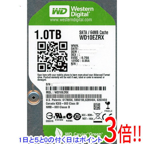 【1日と5.0のつく日、18日はポイント3倍！】【中古】Western Digital HDD WD10EZRX 1TB SATA600 4000〜5000時間以内