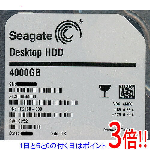 【1日と5.0のつく日、18日はポイント3倍！】【中古】SEAGATE製HDD ST4000DM000 4TB SATA600 4000〜5000時間以内