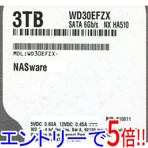 【エントリーで5倍！11/14 10:00〜11/16 23：59まで！】【中古】Western Digital製HDD WD30EFZX 3TB SATA600 5400 8000〜9000時間以内