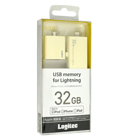 【新品訳あり】 ロジテック ライトニングUSBメモリ 32GB LMF-LGU332GWH 本体日焼け
