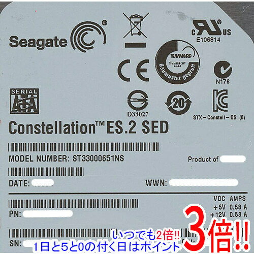 【いつでも2倍！1日と5．0のつく日は3倍！18日も3倍！】SEAGATE製HDD ST33000651NS 3TB SATA600 7200