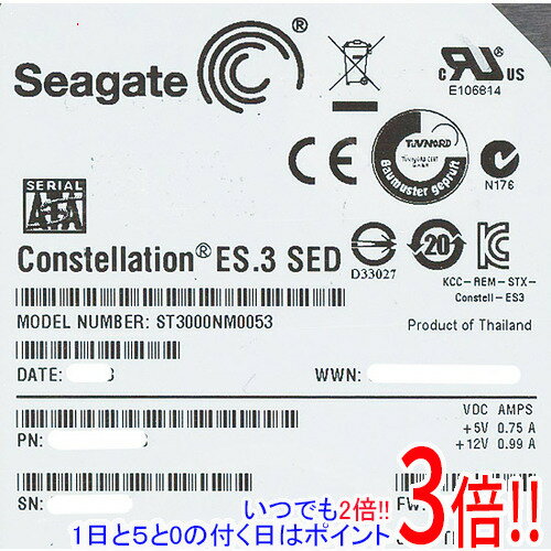 商品名SEAGATE製HDD ST3000NM0053 3TB SATA600 7200商品状態 新品です。バルク品。 国内正規代理店では、ありませんのでメーカー保障はございません。 商品名 SEAGATE製HDD 型番 ST3000NM0053 [3TB SATA600 7200] 仕様 [スペック] 容量 3TB 回転数 7200 rpm インターフェイス Serial ATA600 キャッシュ 128MB 消費電力 アイドル時：6.73W/リード/ライト時：11.27W 付属品 なし。HDD本体のみの出品です。 （箱や説明書など何も付属しません。HDD本体のみです） その他 ※商品の画像はイメージです。その他たくさんの魅力ある商品を出品しております。ぜひ、見て行ってください。※返品についてはこちらをご覧ください。※保証内容「こちらの製品はメーカーでの保証がないバルク商品となっております。当店での初期不良対応期間は1ヶ月となりますので、予めご了承ください。」　