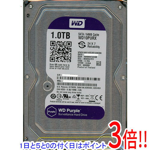 【1日と5.0のつく日、18日はポイント3倍！】【中古】Western Digital製HDD WD10PURX 1TB SATA600 6000〜7000時間以内