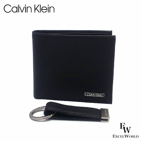 カルバンクライン 財布（メンズ） カルバンクライン 財布 Calvin Klein 二つ折り財布 キーリング 2点セット 小銭入れ付き 31CK330014 専用ボックス付き ブラック エクセルワールド ギフト プレゼントにも メンズ 父の日ギフトにも ブランド ウォレット おしゃれ かっこいい財布