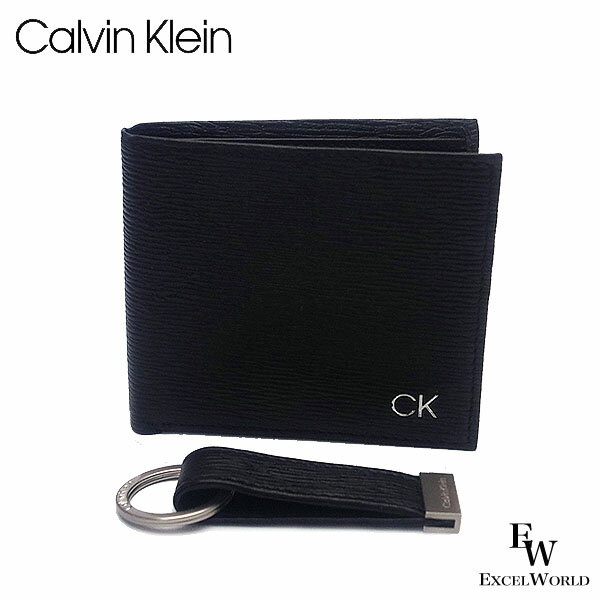 カルバンクライン 財布（メンズ） カルバンクライン 財布 Calvin Klein 二つ折り財布 キーリング 2点セット 小銭入れ付き 31CK330016 専用ボックス付き ブラック エクセルワールド ギフト プレゼントにも メンズ ブランド ウォレット おしゃれ かっこいい財布