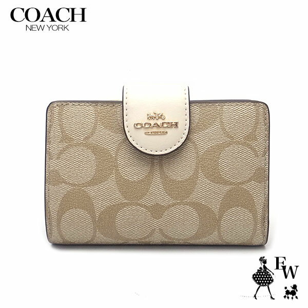 コーチ 財布 COACH アウトレット 二つ折り財布 C0082 IMDQC コーナージップ ミニ財布 ライトカーキ×チョーク あす楽 エクセルワールド ギフト プレゼントにも レディース ブランド ウォレット 財布