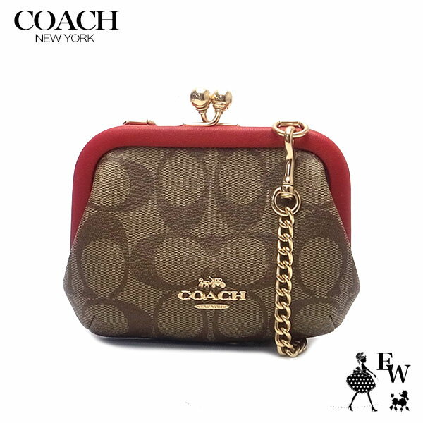 コーチ　ポシェット コーチ バッグ COACH アウトレット ショルダーバッグ がま口 超ミニバッグ ポシェット キスロック カードケース CH520 IMVGQ カーキ×エレクトリックレッド あす楽 ギフト プレゼントにも レディース ショルダーバック バッグ バック ブランド 特別価格 SS