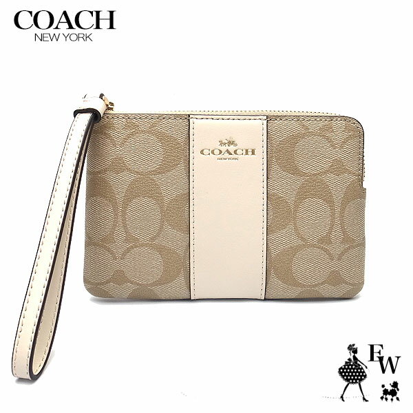 コーチ COACH ポーチ アウトレット 化粧ポーチ リストレット 58035 IMDQC シグネチャー ライトカーキ×ホワイト あす楽 エクセルワールド ブランド プレゼントにも