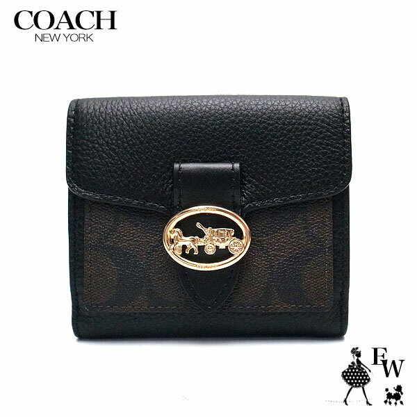 コーチ 財布 COACH アウトレット 二つ折り財布 7250 IMAA8 スタッド キャリッジ ミニ財布 ブラウン×ブラック あす楽 エクセルワールド 誕生日 ギフト プレゼントにも レディース ブランド ウォレット 財布