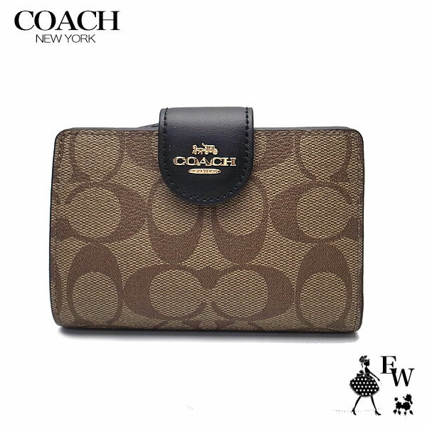 コーチ 財布（レディース） コーチ 財布 COACH アウトレット 二つ折り財布 C0082 IMCBI コーナージップ ミニ財布 カーキ×ブラック あす楽 エクセルワールド ギフト プレゼントにも レディース ブランド ウォレット 財布