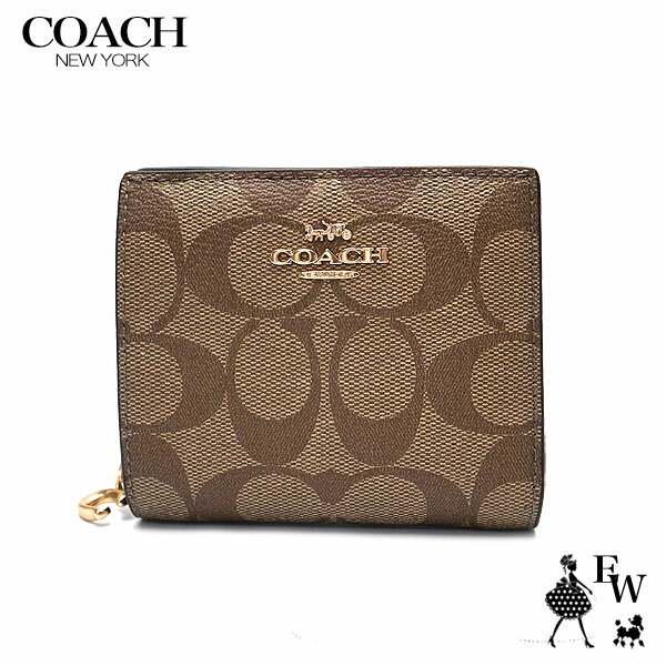 コーチ 財布 COACH アウトレット 二つ折り財布 C3309 IMCBI シグネチャー ミニ財布 カーキ×ブラック あす楽 エクセルワールド レディース ブランド プレゼントにも ウォレット 財布